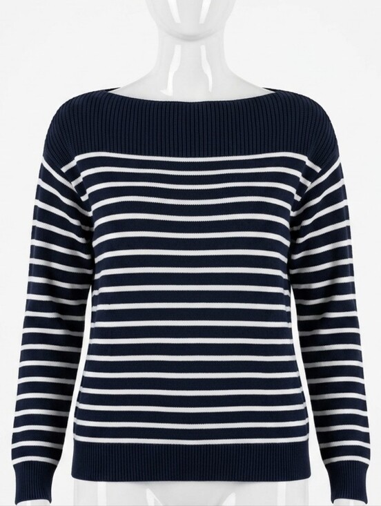 Sweaters - Gap Cotton Knitted Sweater Stripes Navy Blue White Boatneck Size Small